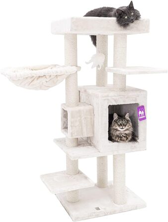 Когтеточка для котів Petrebels Cleopatra 134 см, преміум, XL лежанка, котяча будка, стовпи Ø9 см, бежевий/кремовий