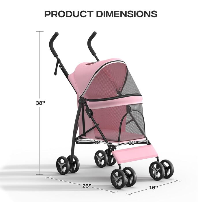 Візок для собак маленьких порід, 4,5-10 кг, візок для цуценят, візок для середніх собак, візок для котів, візок для 2 котів, з багажником, леопардовий принт (рожевий)