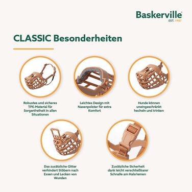 Класичний намордник BASKERVILLE для великих собак з довгою мордою, термопластичний гумовий TPR, дозволяє пити та дихати, захист від укусів, розмір 10