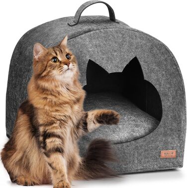 М'яке ліжко для котів ReaVET - зручне гніздище з подушкою | Місце для сну кота з подушками | Дуже м'яке та пухнасте | Ліжко для домашніх тварин з повсті для котів (Шнур-Оазис)