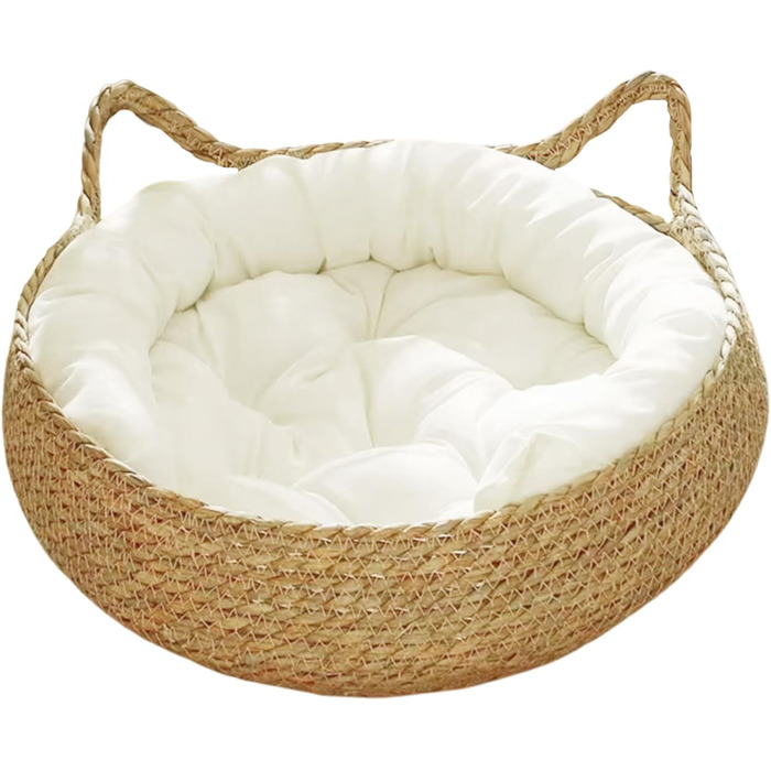 Кігтечка-ліжко для котів з соломи, 43 см, з м'яким подушкою, для кошенят, стійке до подряпин, ліжко для кота + біла подушка + об'ємні подушки