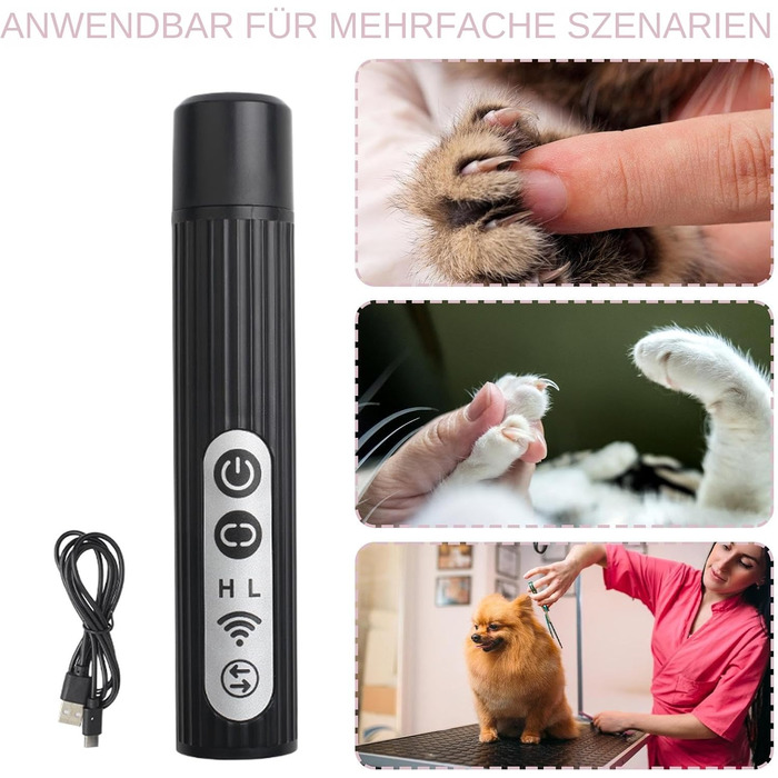 Шліфувальник для собачих кігтів | 3-ступеневий акумуляторний портативний LED | Шліфувальник для лапок, інструмент для собак - для дорослих, сім'ї, друзів, жінок та чоловіків, чорний