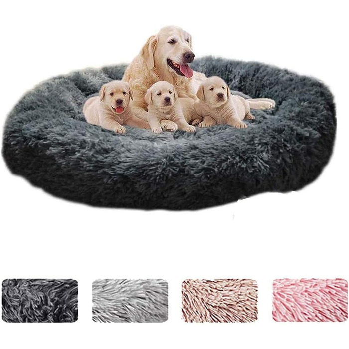 Кругле собаче ліжко ZINN, м'яке, миється, для великих собак, розмір M (діаметр 70 см), темно-сірий