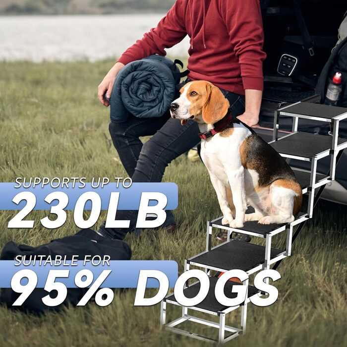 Східці для собак великих порід, 6 ступенів, складана рамка для авто, 109 см, антиковзне покриття, вантажопідйомність до 104 кг, підходить для SUV/вантажівки, чорний, для собак з обмеженими можливостями