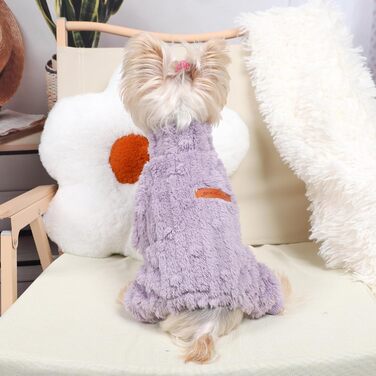 Піжама для собак маленьких порід: теплий флісовий комплект для дівчаток та хлопчиків, теплий зимовий костюм для чихуахуа, йоркширського тер'єра (фіолетовий, розмір Small)