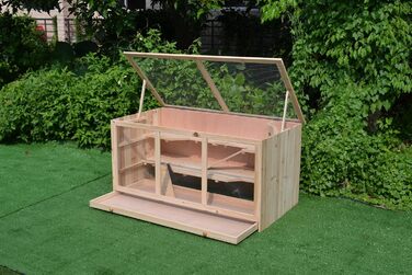 Клітка для дрібних тварин Mucola 117x63x58 см, 3-ярусна, дерев'яна, для хом'яків, мишей, кроликів, з відкидним дахом та рампою