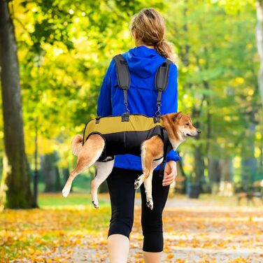 Шлейка-рюкзак для собак PETCUTE, для великих собак, з ручкою, регульована, для собак з артритом та проблемами з суглобами, 7.5-15 кг (S, чорний+жовтий)