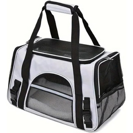 Сумка-переноска для котів та собак, до 6,8 кг, схвалена авіаперевізниками, складна та пральна, для дому, відпочинку та подорожей (Чорний / Сірий)