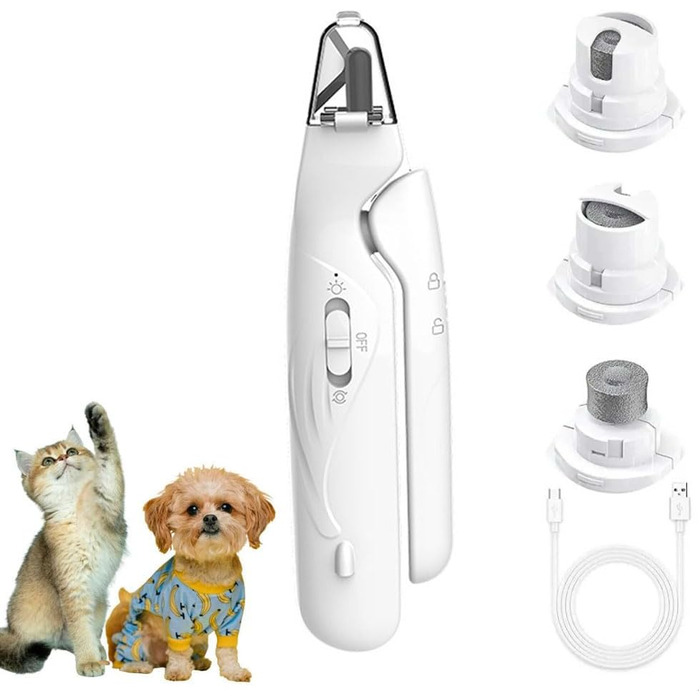 LUCKKY 2-в-1 тример для нігтів домашніх тварин: стригун та шліфувальник для собак та котів з LED-підсвіткою