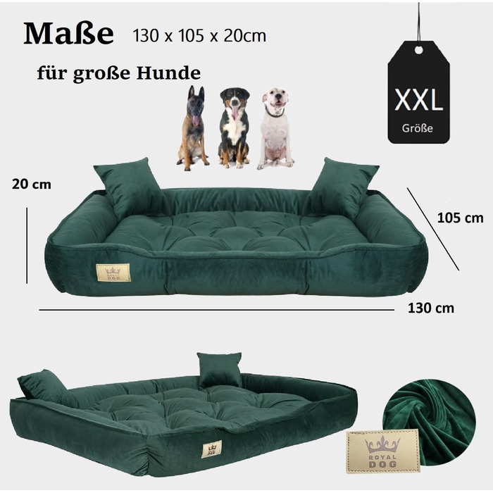 Крісло-ліжко для собак великих порід, XXL, 130 x 105 см, велюр, ортопедичне, легко миється, зелене