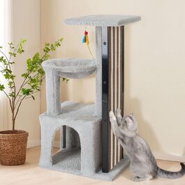 Кігтеточка Veehoo для котів, 90 см, сіра. Багатоярусна, стабільна, для дому. Ідеально для лазіння, ігор та відпочинку. Розміри: 44 x 34 x 90 см
