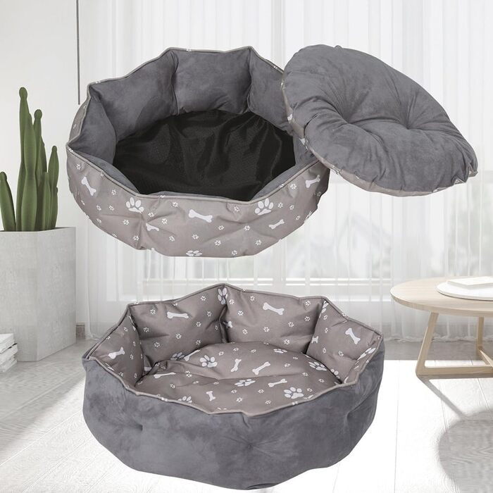 Кішечка ліжко для котів, миється, Ø60см, з двостороннім внутрішнім подушкою, для котів та маленьких собак, сіре