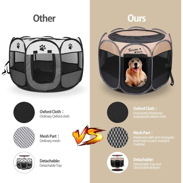 Вольєр для собак та котів BIGWING Style XL, бежевий: вольєр-забіг для цуценят, переноска для тварин, водовідштовхувальне накриття