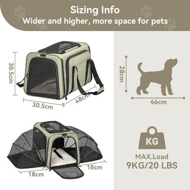 Розкладна переноска для котів і собак Petsfit, авіаційна сумка для тварин з оксфордської тканини, з плечовим ременем, розширювана