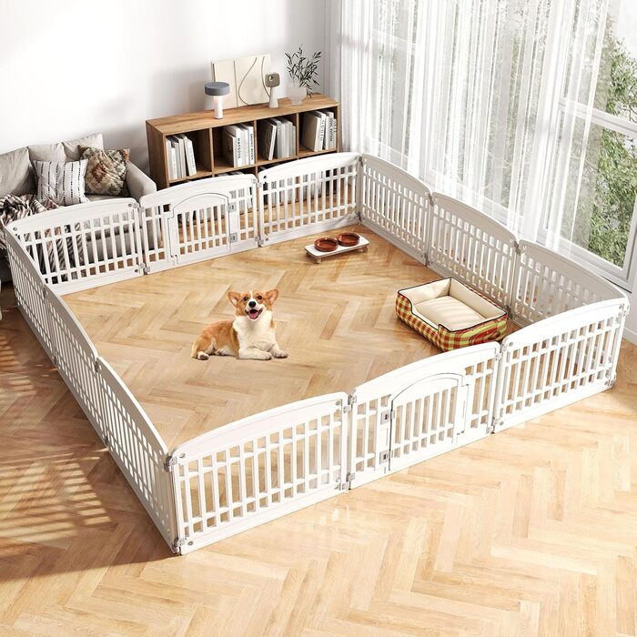 Клітка для цуценят GYMAX 60/75 см, біла, з 6 панелей, з замком та фіксаторами, для дому та вулиці