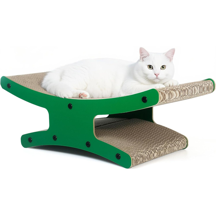 Котяче дряпальня з будиночком - XL дряпка з картону двостороння 56x26x20см - Стабільне ліжко-дряпка, місце для відпочинку та іграшка з м'ячиком (натуральне дерево)