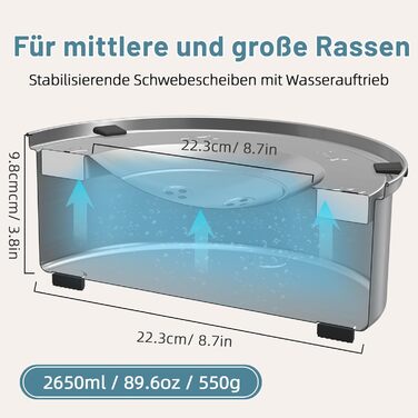 Миска для собак без обливання, 3L, з нержавіючої сталі 304, протиковзна, для миття в посудомийній машині