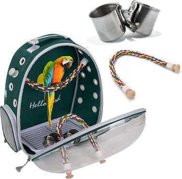 Рюкзак для птахів PETCUTE з дерев'яною жердкою: переноска, транспортна сумка для папуг, зелений
