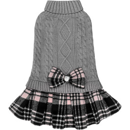 Теплий собачий светр з коміром-роллером для собак малих та середніх порід, в клітинку, сірий