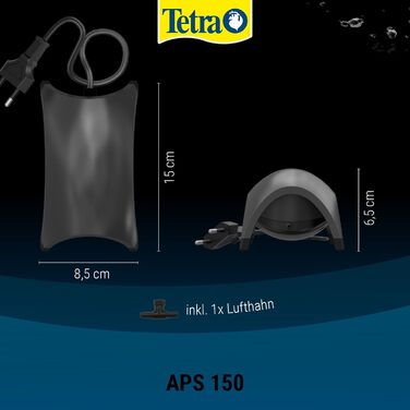 Tetra APS 150 тиха мембранна повітряна помпа для акваріума 80-150 л, чорна