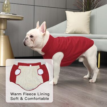 Тепла куртка для собак JoyDaog з флісовою підкладкою, 2 шари, для зими та холодної погоди, м'яка, вітронепроникна (XS, червона)