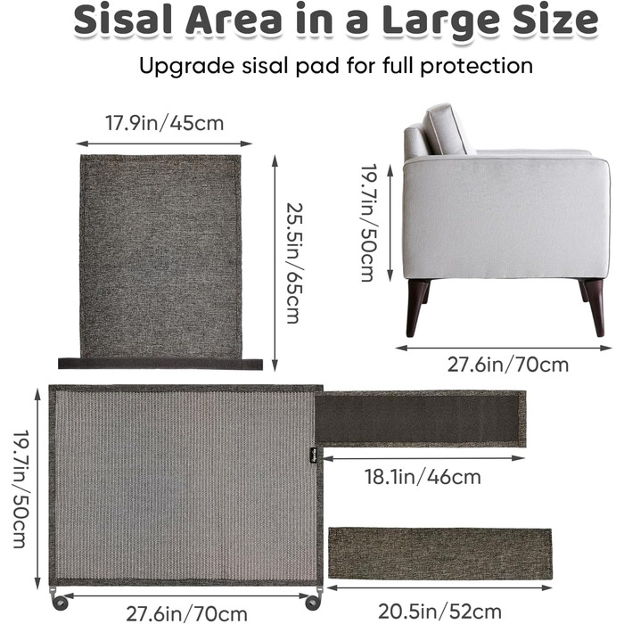 Захист для дивану від котів NATUYA - М'який мовшеневий захист меблів для котів, легко знімається, сірий колір, для правої сторони