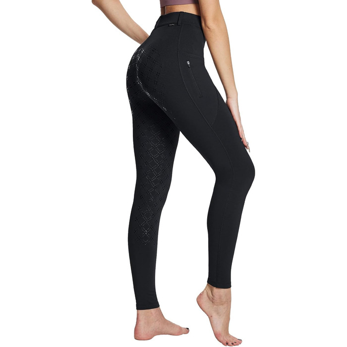 Чорні зимові штани для верхової їзди Baleaf з флісу (повний пояс), з кишенями на блискавці, легінси, розмір L