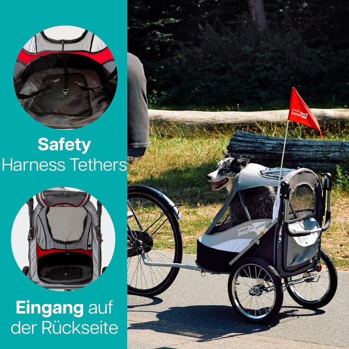 InnoPet® Sporty - прогулянка для собак: коляска-причіп, складна, з повітряними колесами, з капюшоном, багато кольорів