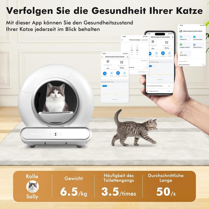 Автоматичний лоток для котів Katzenklo Selbstreinigend 65L з APP-керуванням, великий, для кількох котів, знімний контейнер для піску