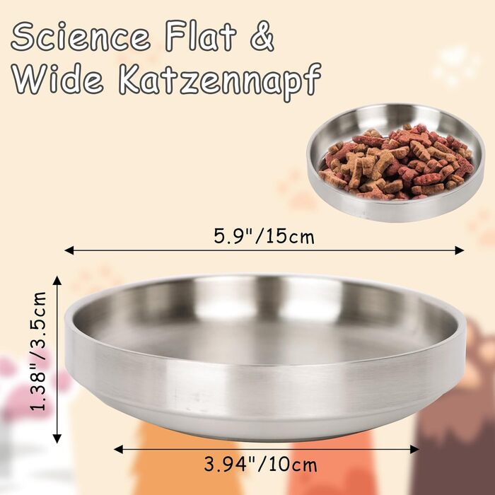 Миски для котів Lollanda Katzennapf Flach: 2 шт., нержавіюча сталь, 304, стійкі до перекидання, легко миються