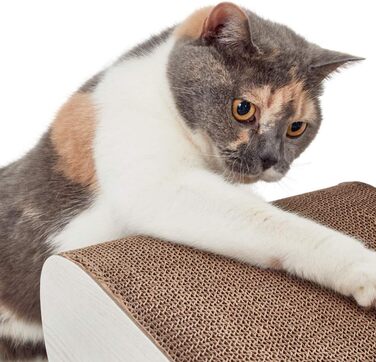 CanadianCat Company XXL Лаунж для котів з картону, білий-сірий, з котячою м'ятою, когтеточка 76x24x15 см