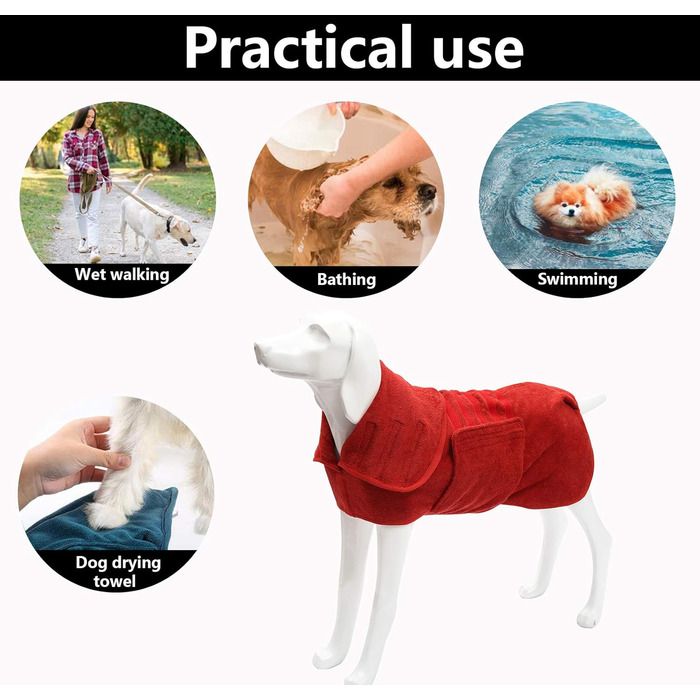 Рушник для собак Geyecete з мікрофібри, рушник для собак, що швидко сохне, для собак середніх розмірів, червоний, L