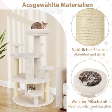 Дерев'яний кігтеточки для котів Costway з будиночком, сходами та платформами