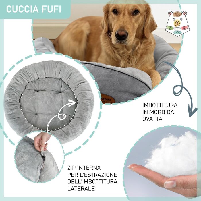 Ліжко для собак та котів Fufi Grey, кругле, велике (⌀ 81 см), з м'якими краями, неслизьке, знімне, машинне прання