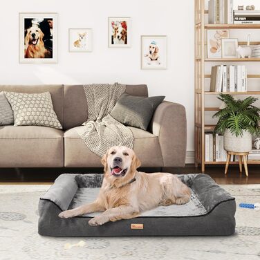 YITAHOME Ергономічне ліжко-диван для собак 106x80 см, м'який фланель, щільні бокові борти, для середніх і великих собак, пране, не ковзає, сірий