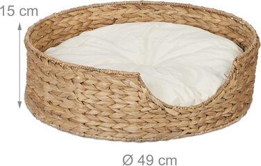 Кругле ліжко для собак та котів Relaxdays, 15 x 49 см, з мореної трави, натуральний колір/кремовий