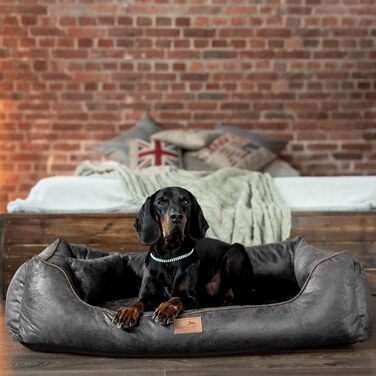 Ортопедичне ліжко для собак Tierlando® Alberto у вінтажному стилі, знімний велюровий чохол, 120x85 см, графіт