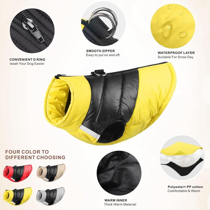 Теплий зимовий одяг для собак Idepet: водонепроникна куртка для маленьких, середніх та великих собак, жовта
