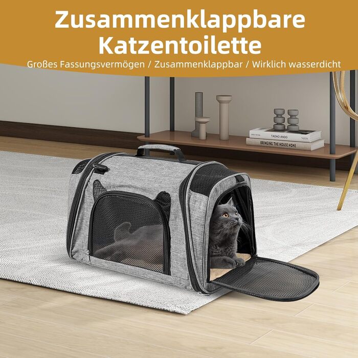 Транспортна переноска для котів з туалетом, складана переноска для котів, собак, цуценят, великих котів, дихаюча переноска з плечовим ременем