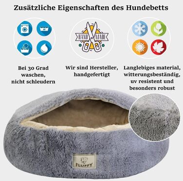 Кругле ліжко для собак та котів Donut Ø 60 см з дахом, плюшеве, з штучного хутра, для маленьких та середніх собак
