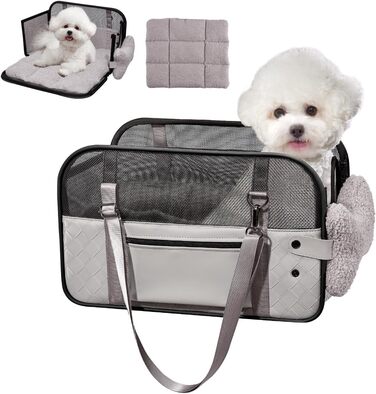 Транспортна сумка для собак та котів: для ветеринара, авто, літака. З подушкою та сталевим каркасом, до 6 кг (сіра)