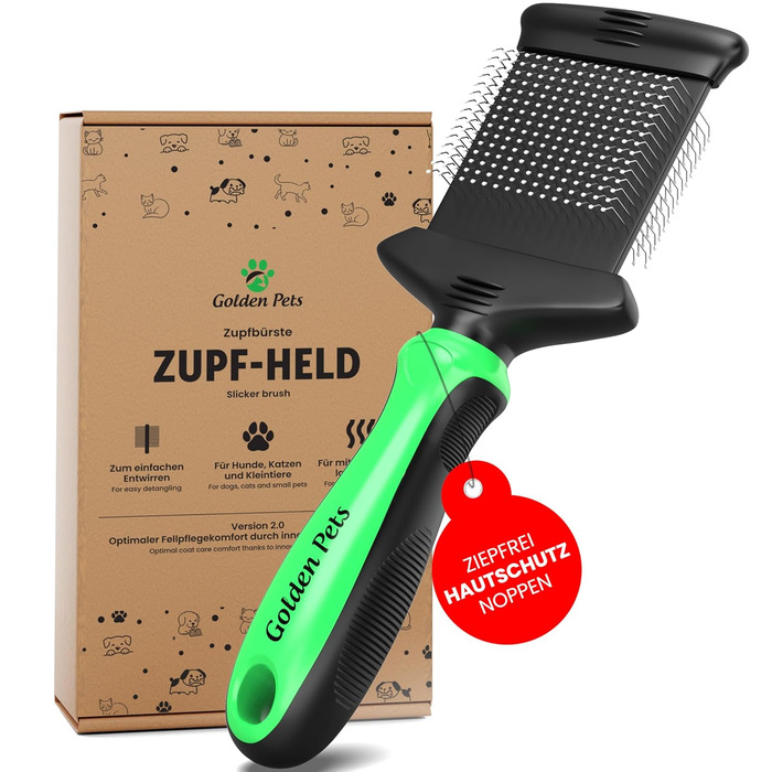 Зубчаста щітка для собак та котів з захисними нопочками - видаляє підшерсток, ковтуни та вузли. Щітка для довгошерстих собак, для порід Cockapoo та Пудель, для щоденного догляду за шерстю, розмір S. Зубчаста щітка 2.0 (маленька)