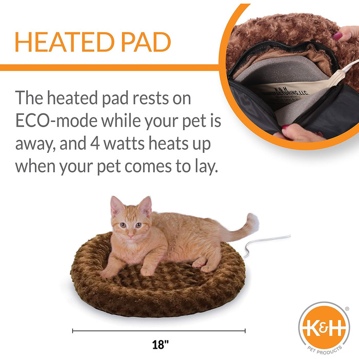 Електричний килимок для котів K&H Thermo-Kitty Fashion Splash, мокко, круглий, 45,7 см