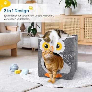 Двоповерховий будиночок для котів Dripex з фетру з подушкою, 30 x 35 x 35 см (Сова)