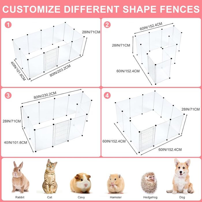 Клітка-загін для дрібних тварин Brian & Dany, 12 панелей, 203 x 101 x 71 см, вольєр для кроликів, цуценят, морських свинок