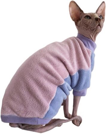Теплий флісовий светр для котів Sphynx, зимовий одяг для безшерстих котів і маленьких собак, розмір S, рожево-блакитний