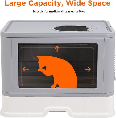 BingoPaw закрита котяча туалет XXL, складаний, із кришкою, великою вхідною, захистом від запаху та розсипу, з совком і щіткою, 50x38x37 см