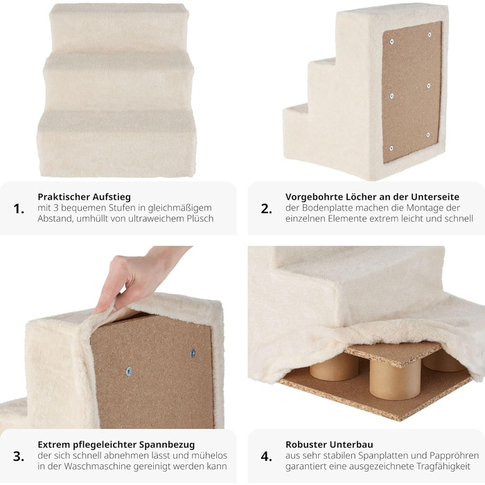 Сходинка для тварин tectake®: для собак та котів, допомога у підйом, знімний чохол, плоскі сходинки, для дивану, ліжка, авто (7 x 45 x 4,5 см)