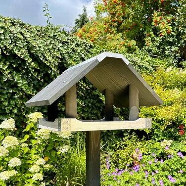 Сучасна годівниця для птахів GARTENETAGE з підставкою 2-в-1 із соснового дерева, металевий дах, стійка до погодних умов, для саду та балкона, легке очищення