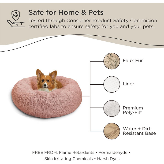 Кругле ліжко для домашніх тварин Best Friends by Sheri Calming Donut - ПУХНАСТЕ, ПУДРОВО-РОЖЕВЕ, 76x76 см